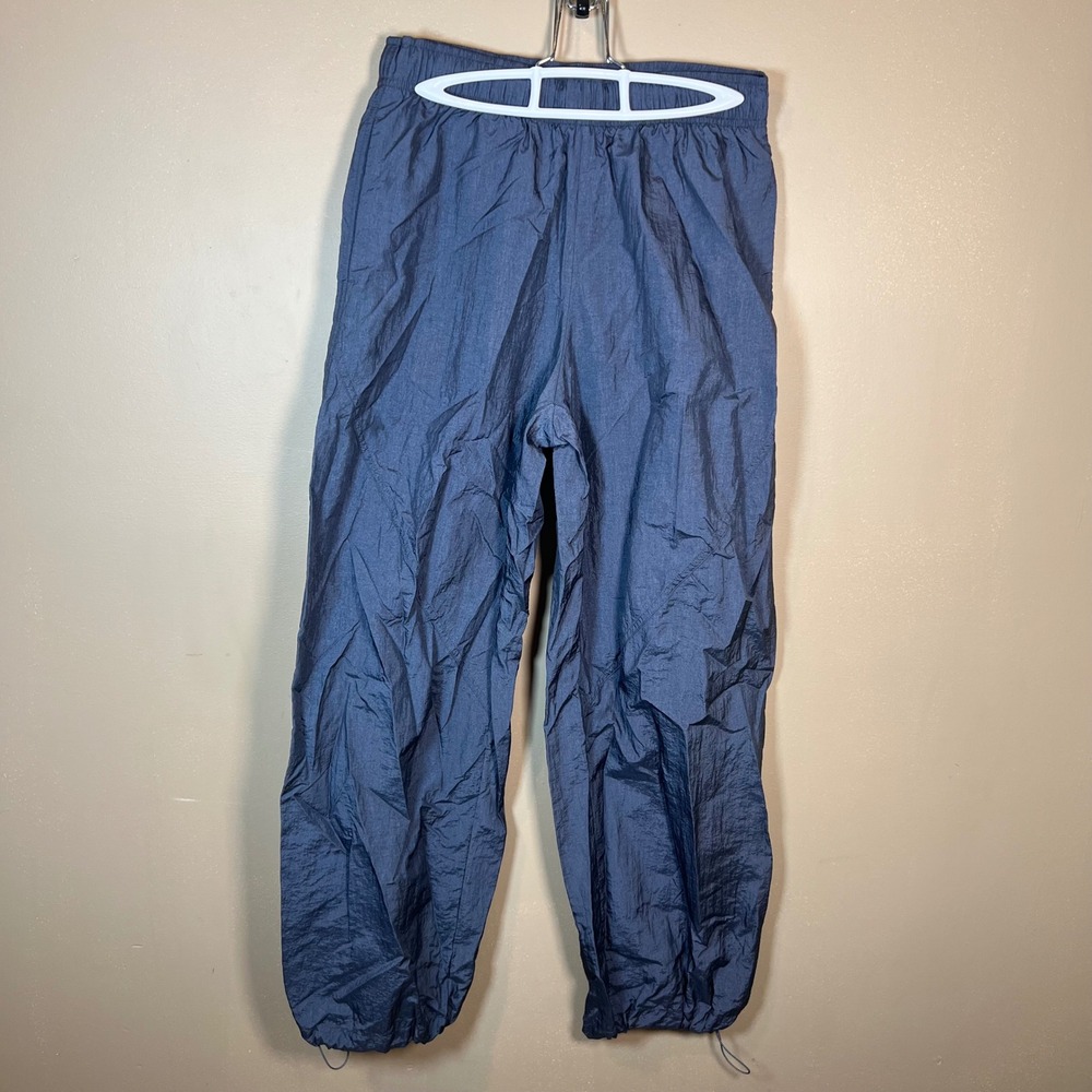 Athleta Womens Blue Crinkle Nylon Track Pants Baggy Joggers Bungee Hem Small P
